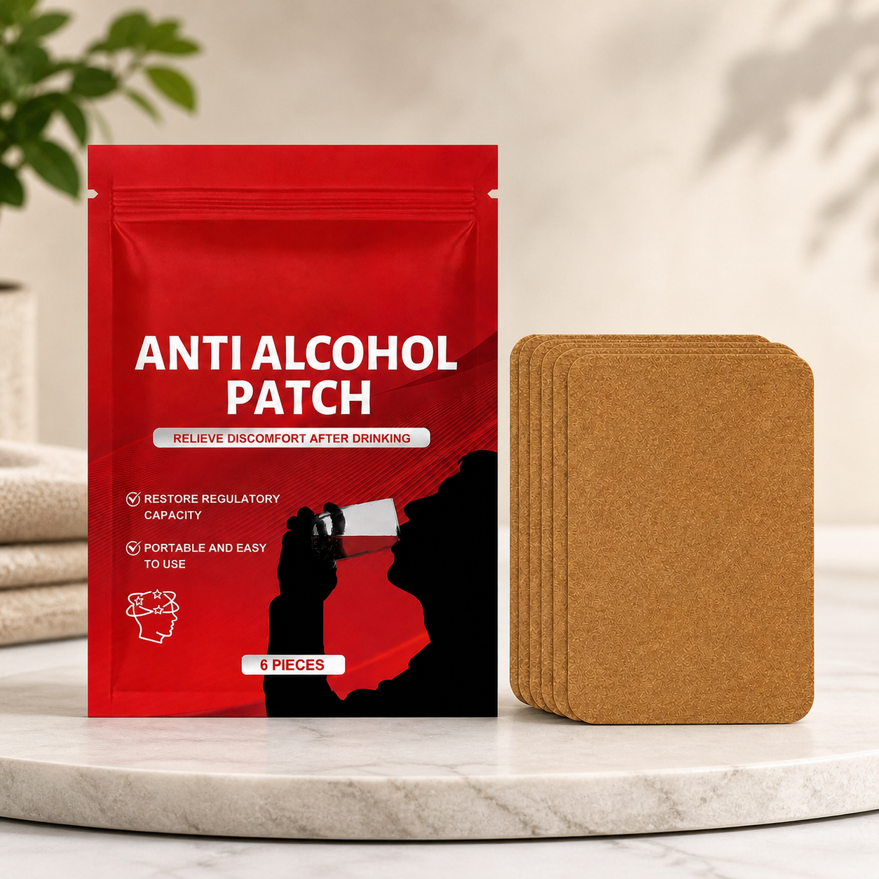 anti alcohol patch 6 pack with brown adhesive patches for alcohol support clean background